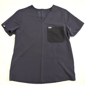 Figs Catarina One Pocket Scrub Top Charcoal V-Neck Colorblock Dark Pocket Medium